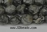 CNG6127 15.5 inches 8mm faceted nuggets grey picture jasper beads