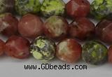 CNG6193 15.5 inches 10mm faceted nuggets red plum blossom jade beads