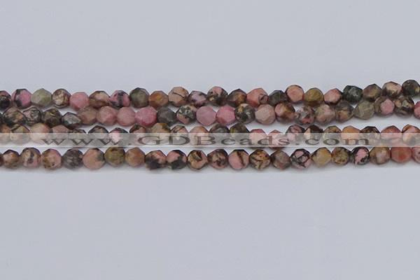 CNG6252 15.5 inches 6mm faceted nuggets rhodonite beads