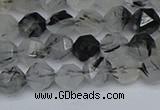 CNG7245 15.5 inches 6mm faceted nuggets black rutilated quartz beads