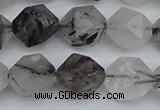 CNG7248 15.5 inches 12mm faceted nuggets black rutilated quartz beads