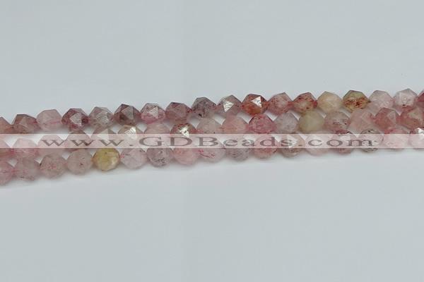 CNG7256 15.5 inches 8mm faceted nuggets strawberry quartz beads