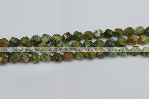 CNG7397 15.5 inches 10mm faceted nuggets rhyolite gemstone beads