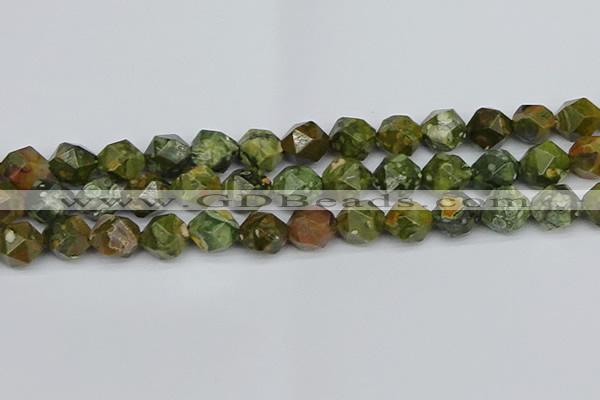 CNG7398 15.5 inches 12mm faceted nuggets rhyolite gemstone beads