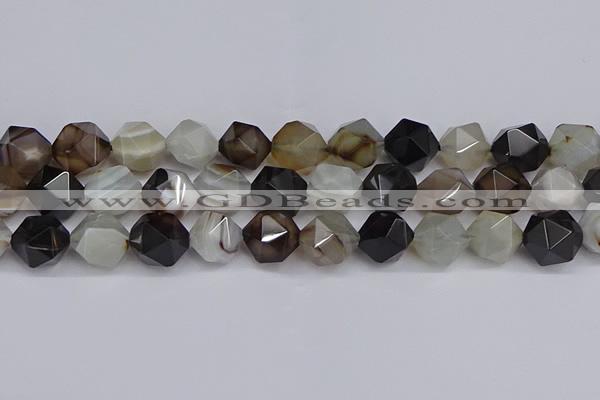 CNG7504 15.5 inches 12mm faceted nuggets line agate beads