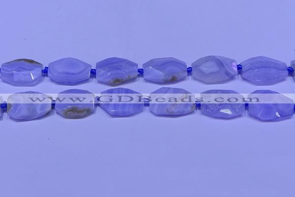 CNG7526 18*25mm - 25*35mm faceted freeform blue lace agate beads