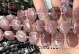 CNG7756 13*18mm - 15*25mm faceted freeform strawberry quartz beads