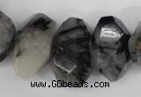 CNG857 15.5 inches 14*22mm faceted nuggets black rutilated quartz beads