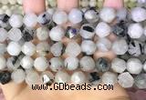 CNG8734 15.5 inches 10mm faceted nuggets black rutilated quartz beads