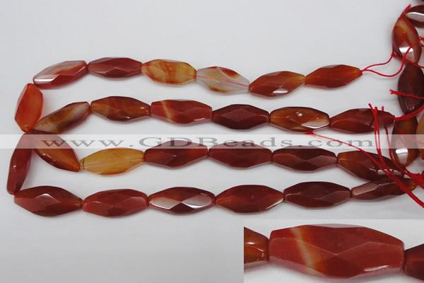 CNG880 15.5 inches 14*30mm faceted rice red agate nugget beads