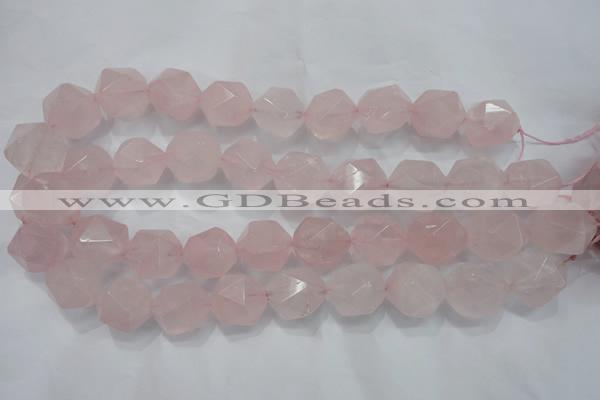 CNG924 15 inches 18mm faceted nuggets rose quartz beads