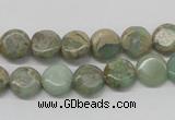 CNS09 16 inches 10mm flat round natural serpentine jasper beads