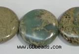 CNS234 15.5 inches 25mm flat round natural serpentine jasper beads