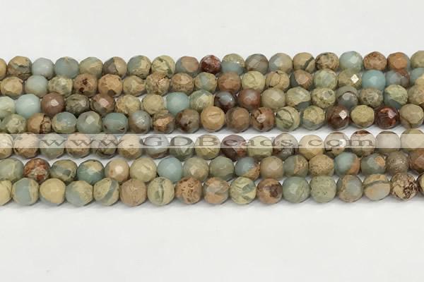 CNS341 15.5 inches 6mm faceted round serpentine jasper beads