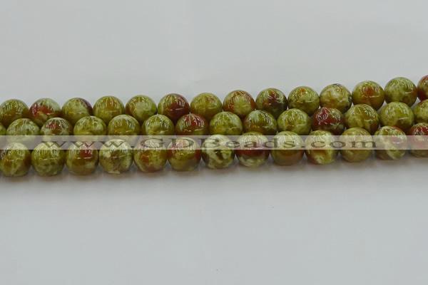 CNS605 15.5 inches 14mm round green dragon serpentine jasper beads