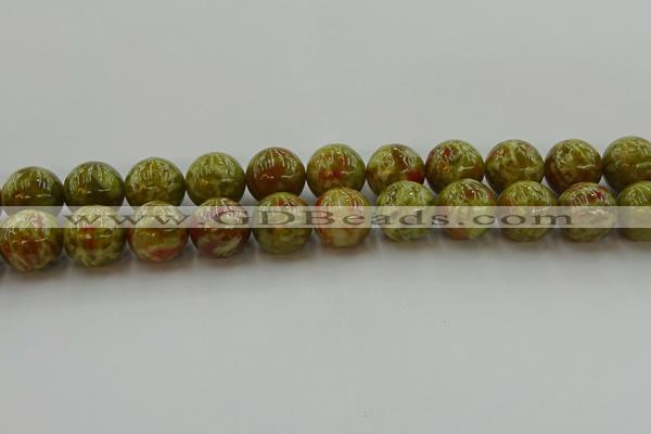 CNS607 15.5 inches 18mm round green dragon serpentine jasper beads