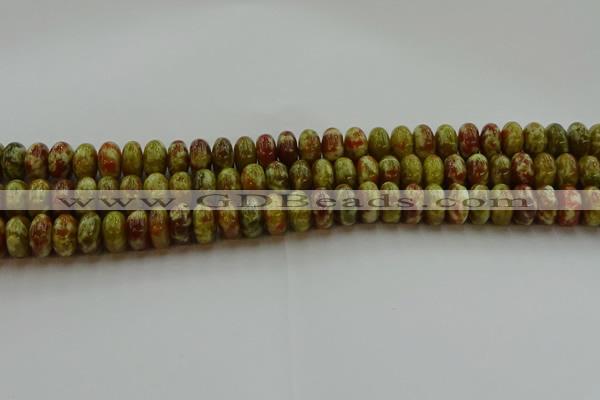 CNS613 15.5 inches 7*12mm rondelle green dragon serpentine jasper beads