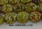 CNS623 15.5 inches 12mm flat round green dragon serpentine jasper beads