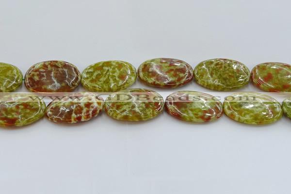 CNS638 15.5 inches 30*40mm oval green dragon serpentine jasper beads