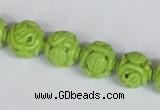 CNT08 16 inches 12mm carved round natural turquoise beads wholesale