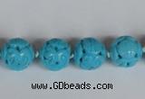 CNT09 16 inches 14mm carved round natural turquoise beads wholesale