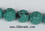 CNT32 16 inches 16mm carved round natural turquoise beads wholesale