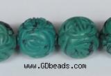 CNT33 16 inches 20mm carved round natural turquoise beads wholesale