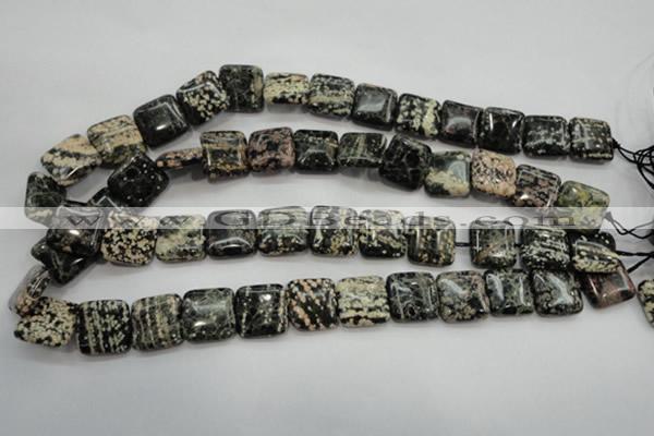 COB164 15.5 inches 16*16mm square snowflake obsidian beads