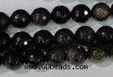 COB265 15.5 inches 10mm faceted round golden obsidian beads