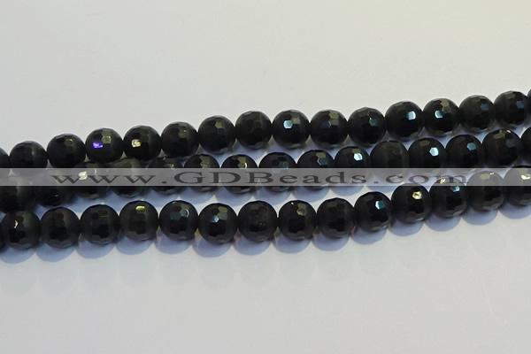 COB473 15.5 inches 6mm faceted round matte black obsidian beads