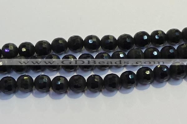 COB478 15.5 inches 16mm faceted round matte black obsidian beads