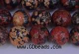 COB665 15.5 inches 14mm round red snowflake obsidian beads