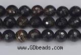 COB684 15.5 inches 4mm faceted round golden black obsidian beads