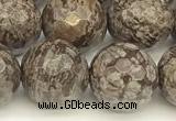 COB783 15 inches 12mm faceted round Chinese snowflake obsidian beads