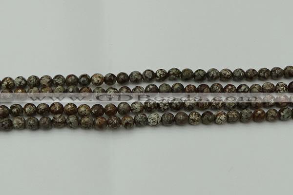 COB811 15.5 inches 6mm faceted round red snowflake obsidian beads