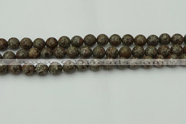 COB814 15.5 inches 12mm faceted round red snowflake obsidian beads