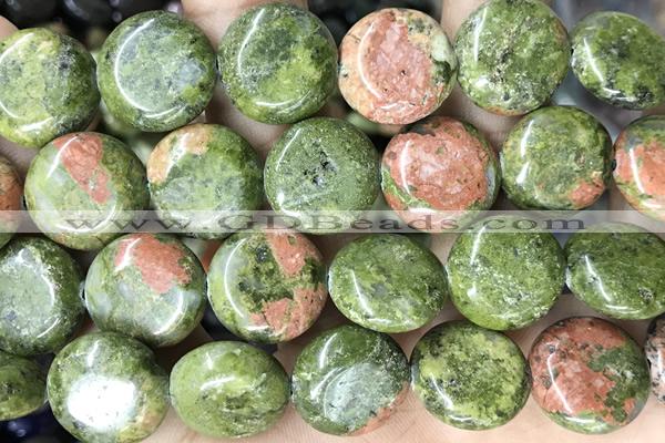 COIN121 15 inches 16mm coin unakite gemstone beads