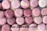 COIN123 15 inches 16mm coin pink wooden jasper beads