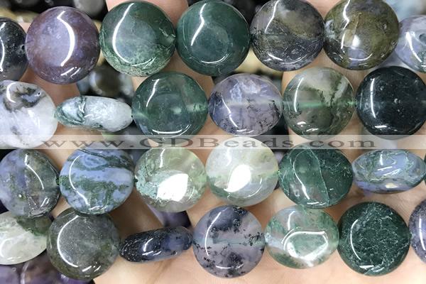 COIN126 15 inches 16mm coin moss agate beads