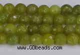 COJ408 15.5 inches 4mm faceted round olive jade beads