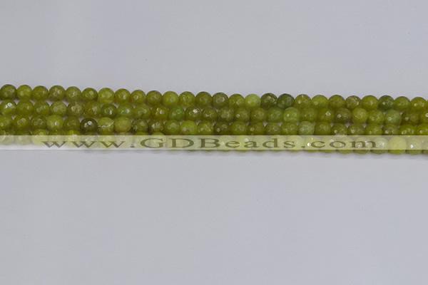 COJ408 15.5 inches 4mm faceted round olive jade beads