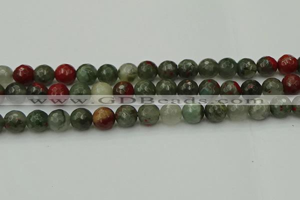 COJ465 15.5 inches 14mm faceted round blood jasper beads wholesale