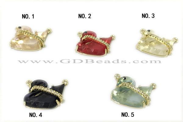 CONN02 12*16mm copper swan connector pave acrylic zirconia gold plated