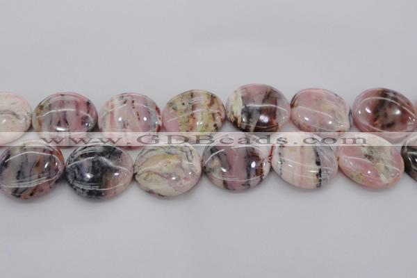 COP1268 15.5 inches 30mm flat round natural pink opal gemstone beads