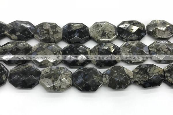 COP1551 25*30mm - 27*32mm faceted octagonal grey opal beads