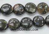 COP270 15.5 inches 14mm flat round natural grey opal gemstone beads