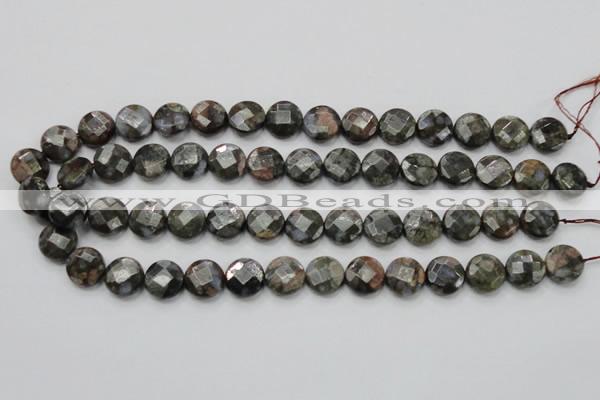 COP276 15.5 inches 14mm faceted round natural grey opal gemstone beads