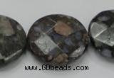 COP279 15.5 inches 30mm faceted round natural grey opal gemstone beads