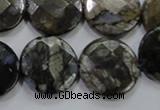 COP483 15.5 inches 20mm faceted coin natural grey opal beads