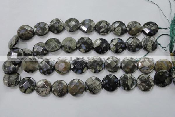 COP483 15.5 inches 20mm faceted coin natural grey opal beads